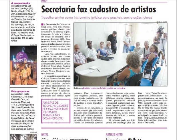 Prefeitura de Mogi das Cruzes cadastra artistas para eventos de 2014